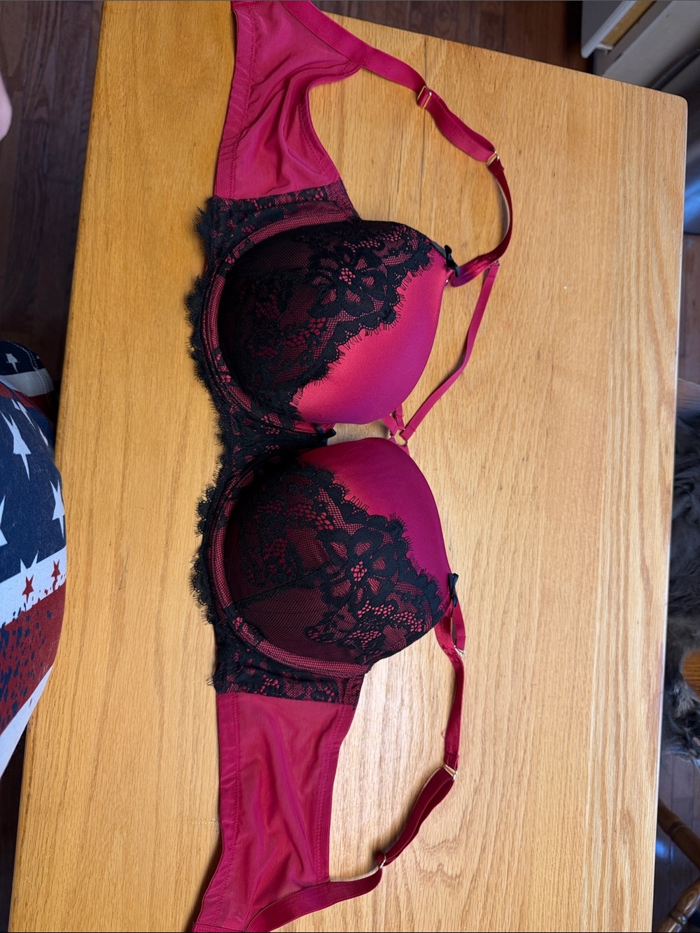 Cacique Berry and Black Lace Push-Up Bra